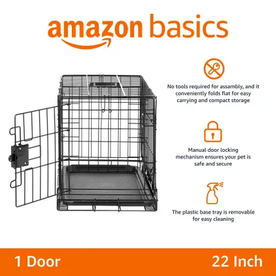 Basics Cage pour chien pliable en fil métallique avec plateau, Porte simple