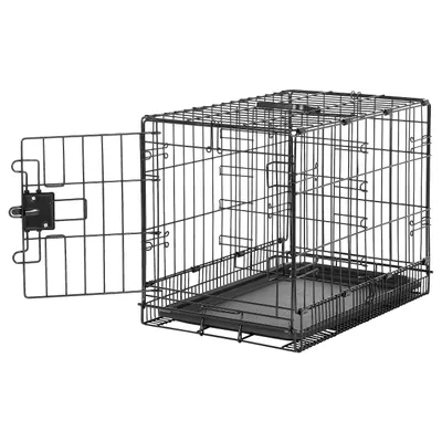 Basics Cage pour chien pliable en fil métallique avec plateau, Porte simple Basics Cage pour chien pliable en fil métallique avec plateau, Porte simple