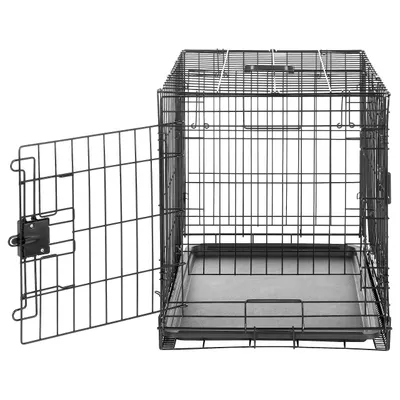 Basics Cage pour chien pliable en fil métallique avec plateau, Double porte