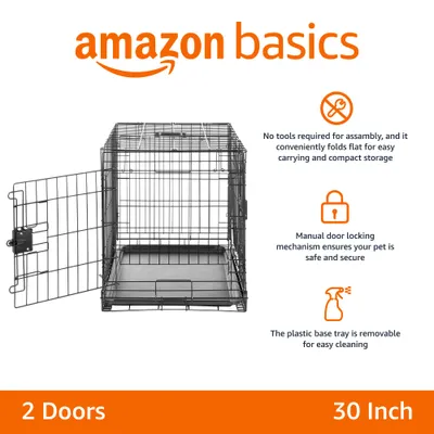 Basics Cage pour chien pliable en fil métallique avec plateau, Double porte