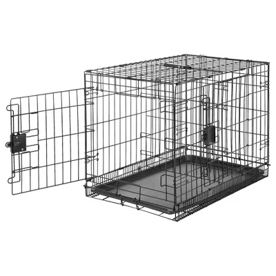 Basics Cage pour chien pliable en fil métallique avec plateau, Double porte Basics Cage pour chien pliable en fil métallique avec plateau, Double porte