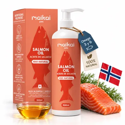 MAIKAI Huile de Saumon Chien et Chat - 100% Naturel - Riche en Omega 3 MAIKAI Huile de Saumon Chien et Chat - 100% Naturel - Riche en Omega 3