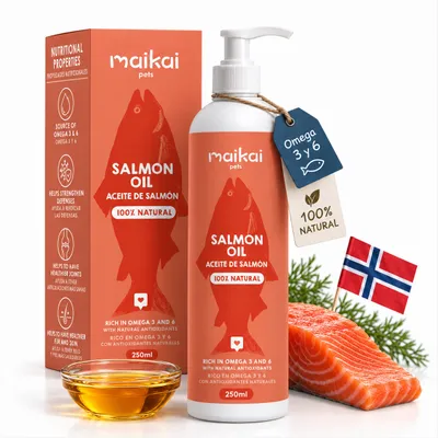 MAIKAI Huile de Saumon Chien et Chat - 100% Naturel - Riche en Omega 3 MAIKAI Huile de Saumon Chien et Chat - 100% Naturel - Riche en Omega 3