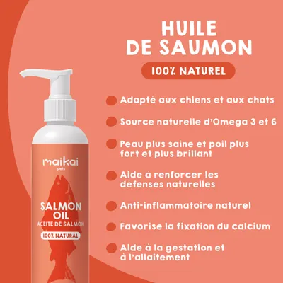 MAIKAI Huile de Saumon Chien et Chat - 100% Naturel - Riche en Omega 3