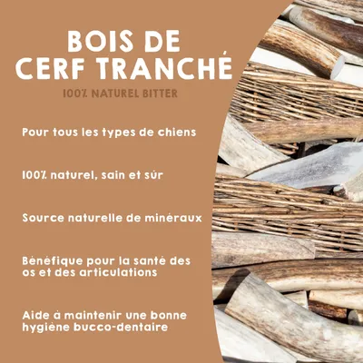 MAIKAI Bois de Cerf Tranché pour Chien 100% naturel - Os à Mâcher