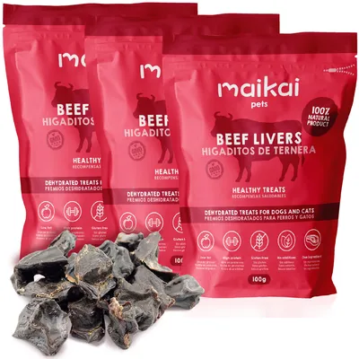 MAIKAI Lot 3 Foies de Boeuf Séchés - Friandises pour Chiens 100% Naturels
