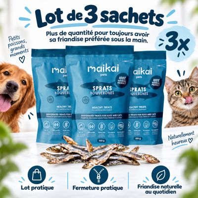 MAIKAI Lot 3 Poissons Séchés - Friandises Naturelles pour Chiens et Chats.