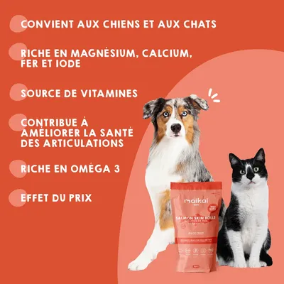 MAIKAI Bâtonnets en Peau de Saumon pour Chiens et Chats - 100% Naturels