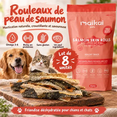 MAIKAI Bâtonnets en Peau de Saumon pour Chiens et Chats - 100% Naturels