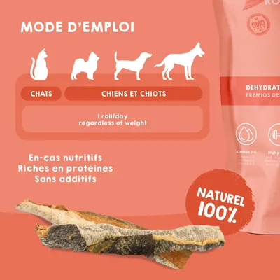 MAIKAI Bâtonnets en Peau de Saumon pour Chiens et Chats - 100% Naturels