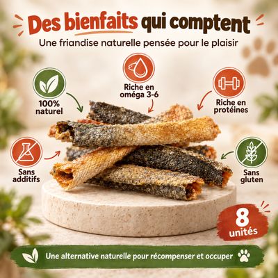 MAIKAI Bâtonnets en Peau de Saumon pour Chiens et Chats - 100% Naturels