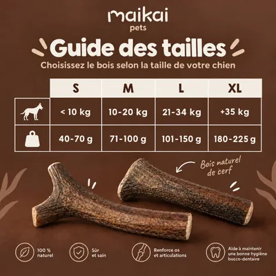 MAIKAI Bois de Cerf pour Chien 100% Naturel - Os à Mâcher - Jouet Résistant