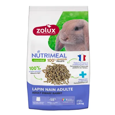 zolux - Granulés pour lapin nain adulte (6 mois et plus) sac de 2.55 kg