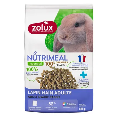 zolux - Granulés pour lapin nain adulte (6 mois et plus) sachet de 850 g