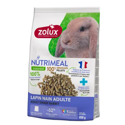 zolux - Granulés pour lapin nain adulte (6 mois et plus) sachet de 850 g