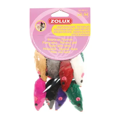zolux - 8 souris en fourrure, multi couleur jouet pour chat