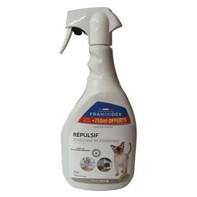 Répulsif d'Intérieur et d'extérieur spray de 750 ml + 250 ml,  Pour Chats