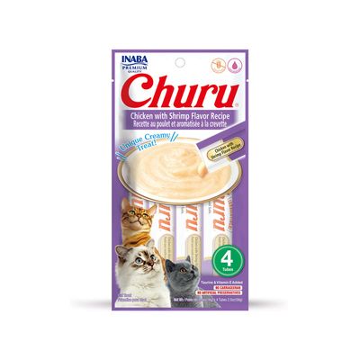 INABA FOODS – Churu Poulet & Crevettes – Sticks crémeux pour chat 1 article