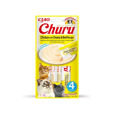 INABA FOODS – Churu Poulet, Boeuf & Fromage – Sticks crémeux INABA FOODS – Churu Poulet, Boeuf & Fromage – Sticks crémeux