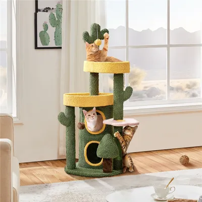 Katzenbaum 123cm Kaktus Oase-Thema Kratzbaum mit 2 Plattformen 2 Höhle