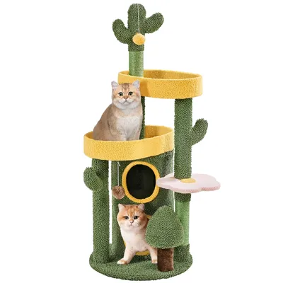 Katzenbaum 123cm Kaktus Oase-Thema Kratzbaum mit 2 Plattformen 2 Höhle