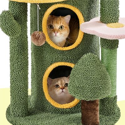 Katzenbaum 123cm Kaktus Oase-Thema Kratzbaum mit 2 Plattformen 2 Höhle