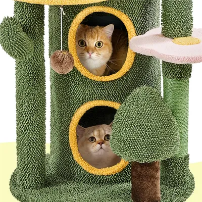 Katzenbaum 123cm Kaktus Oase-Thema Kratzbaum mit 2 Plattformen 2 Höhle