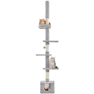 Arbre à Chat Plafond Réglable En Hauteur Avec Cachette Et Griffoirs