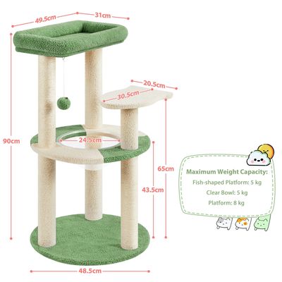Arbre à Chat Bois Griffoirs Océan Perchoir Poisson Panier Transparent Boule