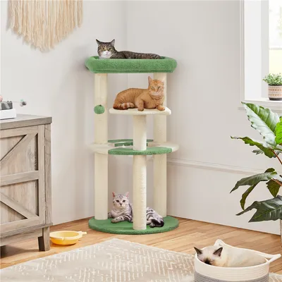 Arbre à Chat Bois Griffoirs Océan Perchoir Poisson Panier Transparent Boule
