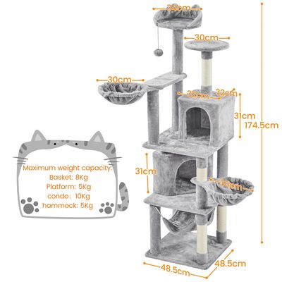 Arbre à Chat Géant Hauteur 175 Cm Avec 2 Plate-formes Perchés