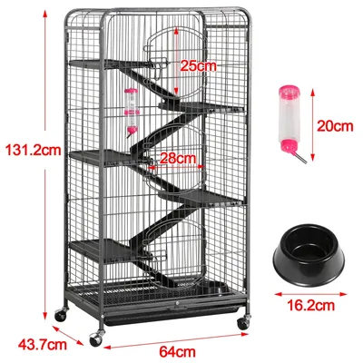 Cage Pour Petits Animaux à Roulettes Avec 5 Rampes, 5 Plateformes Noir