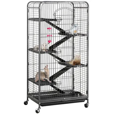 Cage Pour Petits Animaux à Roulettes Avec 5 Rampes, 5 Plateformes Noir