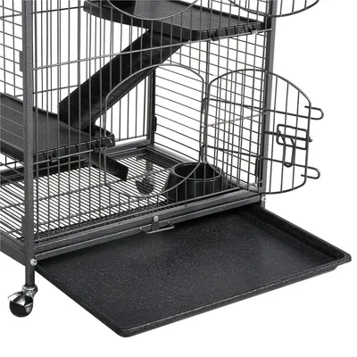 Yaheetech Cage pour Petits Animaux à Roulettes Noir