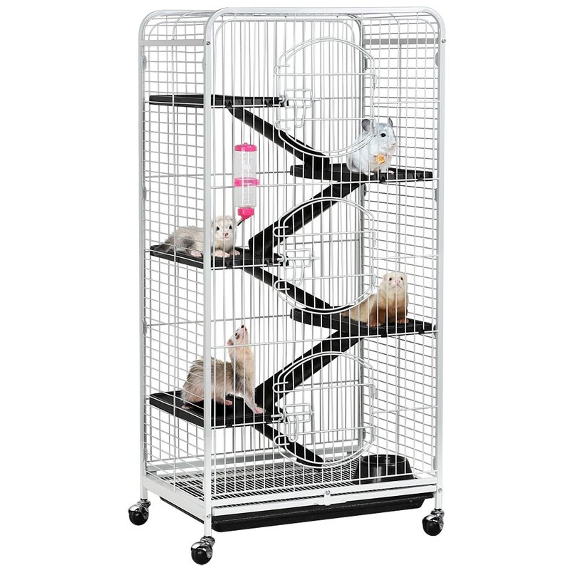 Yaheetech Cage pour Petits Animaux à Roulettes Blanc