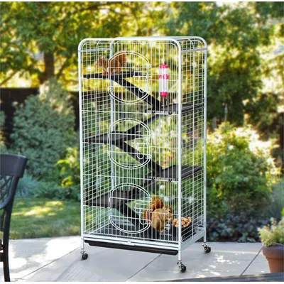 Cage Pour Petits Animaux à Roulettes Avec 5 Rampes, 5 Plateformes Blanc