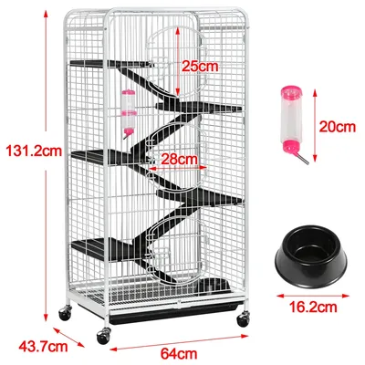 Cage Pour Petits Animaux à Roulettes Avec 5 Rampes, 5 Plateformes Blanc