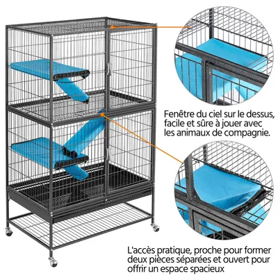 Yaheetech Cage pour Petits Animaux Roulante Noir
