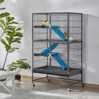 Yaheetech Cage pour Petits Animaux Roulante Noir