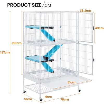 Yaheetech Cage pour Petits Animaux Roulante Blanc