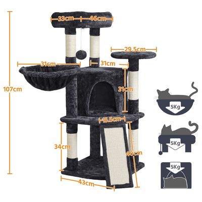 Arbre à Chat En Sisal Griffoir Grattoir Tour De Jeux Hauteur 106cm Noir