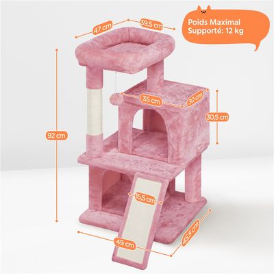 Arbre à Chat 2 Niches 1 Boule De Peluche Et 1 Platforme Rose