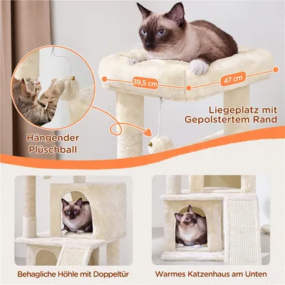 Stabiler Kratzbaum 91 cm Höhe Katzenbaum Aussichtsplattform 2 Höhlen