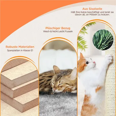 Kratzbaum 145cm,stabil,Plattform,Mulde,Sisal,für kleine/mittelgroße Katzen