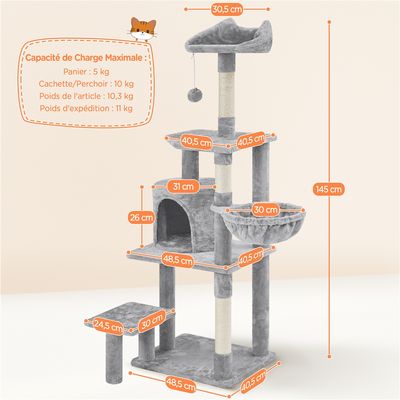 Arbre à Chat Multiniveau Tour Pour Chat Avec Perchoir à Oreilles De Chat