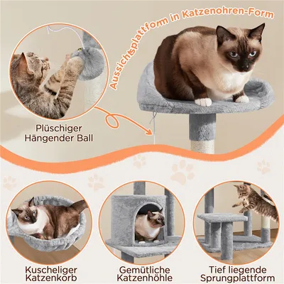 Kratzbaum 145cm,stabil,Plattform,Mulde,Sisal,für kleine/mittelgroße Katzen