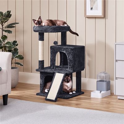 Arbre à Chat 2 Niches 1 Boule De Peluche Et 1 Platforme Noir