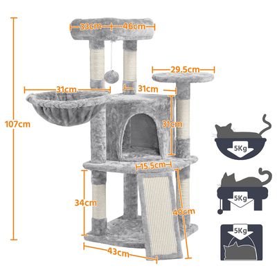 Arbre à Chat Multiniveau Tour De Jeux Pour Chatons 106 Cm H Gris Clair