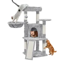 Arbre à Chat Multiniveau Tour De Jeux Pour Chatons 106 Cm H Gris Clair