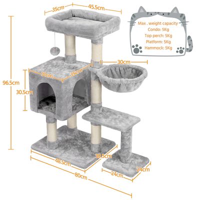 Arbre à Chat Multiniveau Tour Pour Chat Avec Poteaux 96,5 Cm De Haut